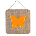 Micasa Butterfly Burlap And Orange Aluminium Metal Wall Or Door Hanging Prints 6 x 6 In. MI241973